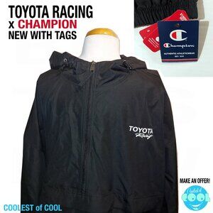 Toyota Racing Windbreaker by Champion Black 3XL Hooded 1/2 Zip stitched Logo NWT